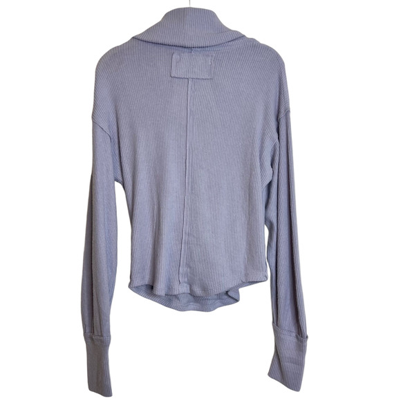 Free People Hold Me Close Deep Surplice V-Neck Long Sleeve Pullover Size M Blue - Picture 3 of 8